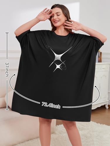 CRIPOM Plus Size Moo Moos for Women Oversized Sleep Shirts with Pockets - color: Black Star