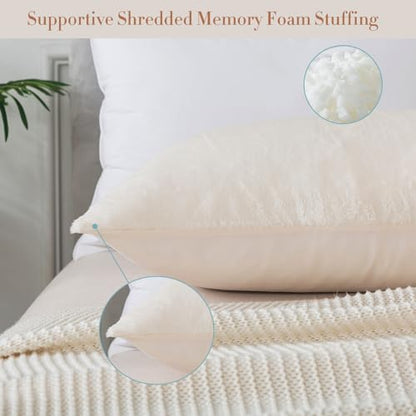 WhatsBedding Memory Foam Body Pillow with Cover, Long Bed Pillow for Adults - color: White Pillow+ Sherpa Beige Pillowcase