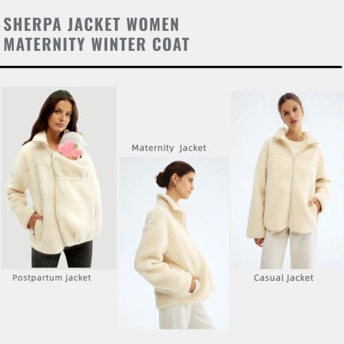 Maternity Coat Winter Mom Cozy Thicken Coats Fleece Sherpa Jacket - color: Cream, size: Medium