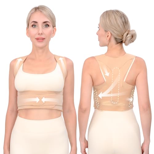 Posture Corrector for Women, Invisible Lightweight Adjustable Back Brace for Neck Shoulder & Upper Back Pain Relief - Improve Posture Correct Scoliosis & Hunchback Under Clothes (Beige, S) - size: S (Under Bust 30.7"–33.9")