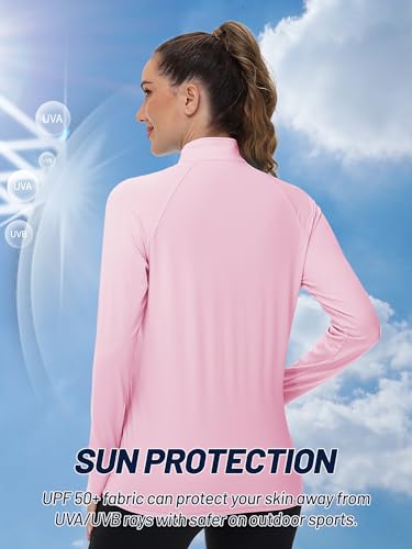 TACVASEN Women's Lightweight Athletic Jacket UPF 50+ Long Sleeve Sun Shirt - color: 04 Light Pink, size: Medium