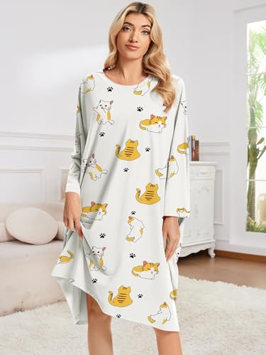 CRIPOM Plus Size Moo Moos for Women Oversized Sleep Shirts with Pockets - color: Beige