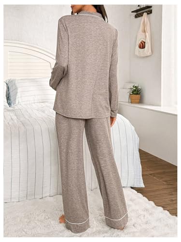 MakeMeChic Women's Maternity 2 Piece Pajama Set Button Down Long Sleeve Tops and Pants Sleepwear - size: Small
