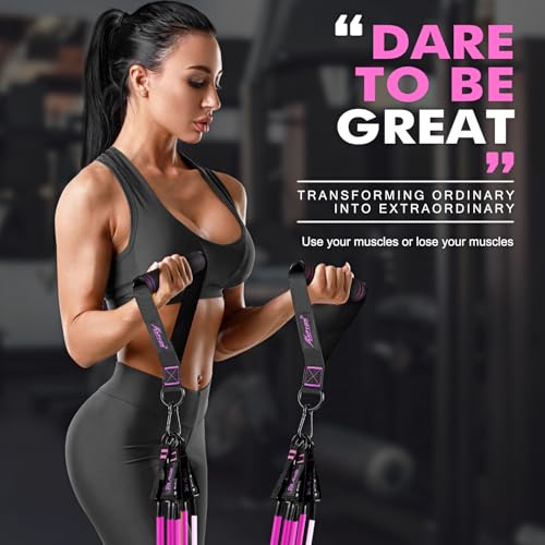 HPYGN Resistance Bands with Handles, 150 lb Exercise Bands for Home Workout - color: pink, style: 150LBS