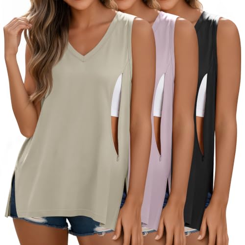 3 Pack Womens Maternity Nursing Tank Top - color: Smoky Gray, Light Purple, Black, size: Medium
