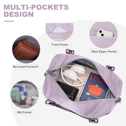 Travel Duffel Bags for Women,Carry-On Weekender Overnight Bag - color: Light Purple, size: Extra Large