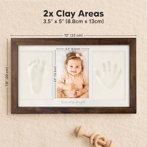 KeaBabies Baby Hand and Footprint Kit, Clay Keepsake Frame (Dark Walnut) - color: Dark Walnut, size: Duo Frame, 13" x 7.8"