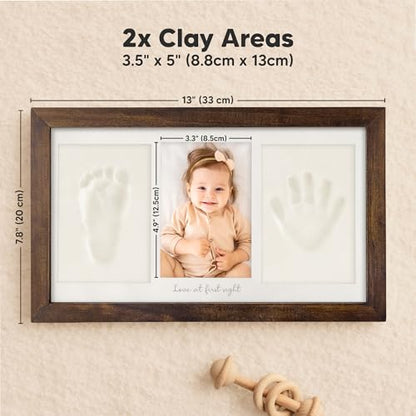 KeaBabies Baby Hand and Footprint Kit, Clay Keepsake Frame (Dark Walnut) - color: Dark Walnut, size: Duo Frame, 13" x 7.8"