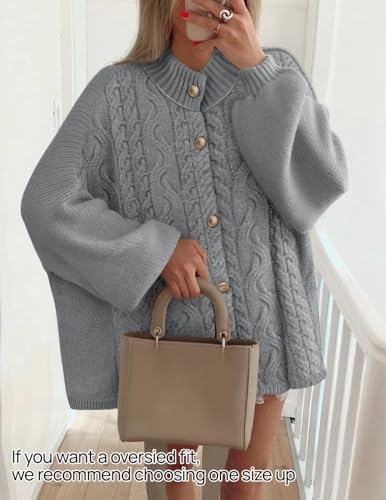 ZESICA Women's Oversized Chunky Knit Cardigan Sweaters Fall Fashion - color: Gray, size: Small