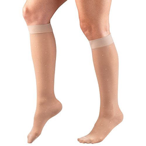 Truform Sheer Compression Stockings, 15-20 mmHg, Women's Knee High Length, Dot Pattern, Nude, Large - color: Nude, size: Large (1 Pair), style: Dot Pattern