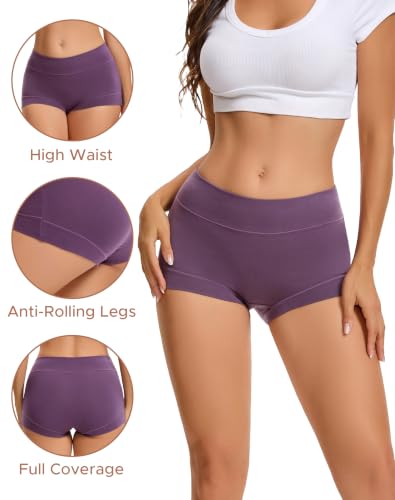 INNERSY Women's Cotton Boyshorts Underwear Soft Boxer Briefs 4-Pack - color: Lavender, size: Medium