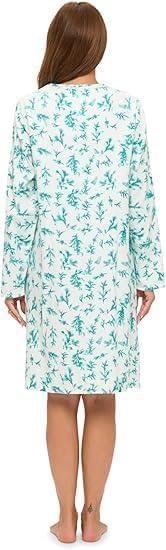 Casual Nights Women's Flannel Floral Long Sleeve Nightgown - color: Leaf Green, size: Large