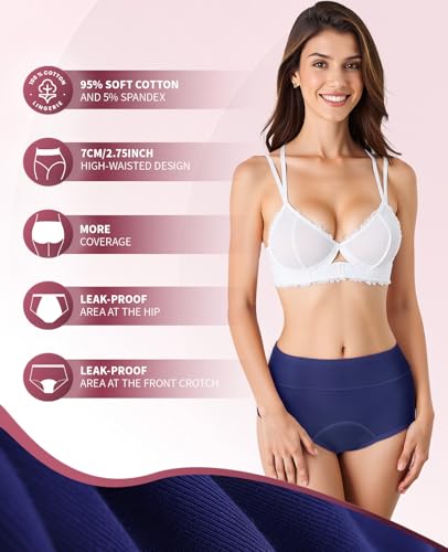 Period Underwear for Women Cotton Heavy Flow Leakproof Briefs 3 Pack - color: Black/Blue/Red, size: Small