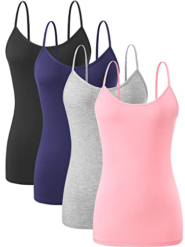 Orrpally Basic Cami Tank Tops Women Lightweight Camisole Stretch Tank Top Adjustable 4-Pack - color: Black/Dark Blue/Gray/Pink, size: Large
