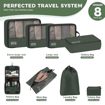 8-Piece Compression Packing Cubes for Travel, Organize Travel Essentials - color: Avocado Green-8 Set