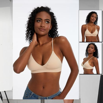Seamless Bra for Women Low Back Bralette Wirefree Spaghetti Bra with Padded Removeable - color: Beige, size: Medium