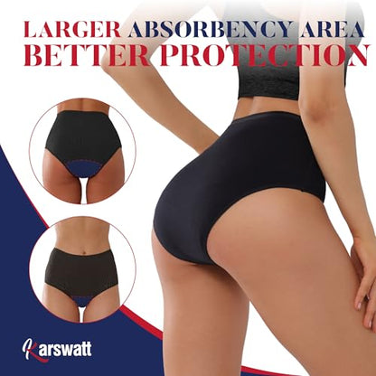 High-Rise Incontinence Underwear Women Washable Leakproof Panties 3 Packs - color: Black, size: Medium