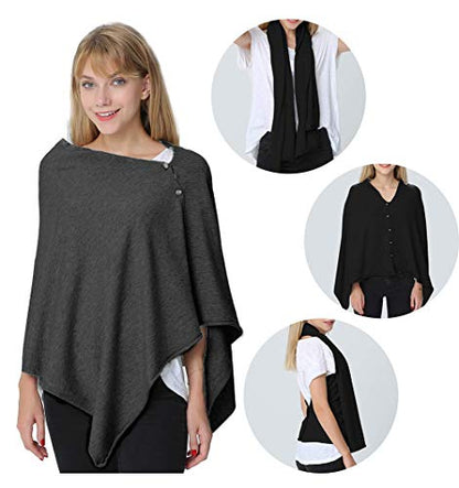 stylesilove Multi-Use Knit Nursing Shawl Poncho Adjustable Buttons for Breastfeeding Protection Nursing Cover Infinity Scarf - color: Slate