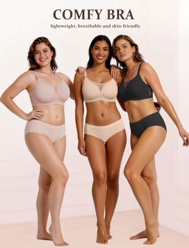 Avidlove Wireless Bras for Women Seamless Full Coverage Bra Mesh Comfy Bralette Tshirt Everyday Bras - color: Nude, size: Medium