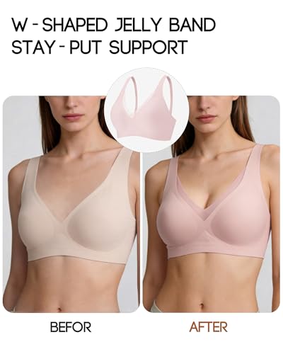 VQJ Women's Jelly Push Up Bra, Wireless Full Coverage Seamless T-Shirt Bra - color: Blush Pink, size: Medium