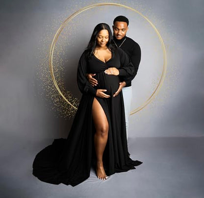 Long Sleeve Maternity Dress for Photoshoot Plus Size - color: 11 Black, size: Medium