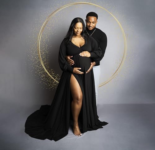 Long Sleeve Maternity Dress for Photoshoot Plus Size - color: 11 Black, size: Small