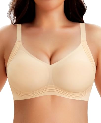 Werena Jelly Minimizer Bras for Women Wireless Plus Size Push Up Bra - color: Nude, size: Medium