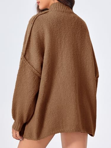 Saodimallsu Womens Oversized Cardigans Long Lantern Sleeve Button Down Chunky Knit Loose Fall Sweater Coats - color: Brown, size: Large