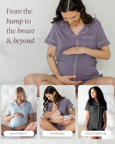 Kindred Bravely Clea Short Sleeve Pajama Set, Maternity & Nursing Sleepwear - color: Granite, size: 2X
