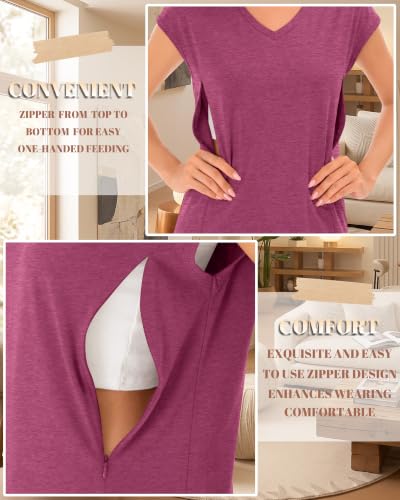3 Pack Womens Nursing Tops V Neck - color: Fuchsia, Dark Blue, Black, size: Small