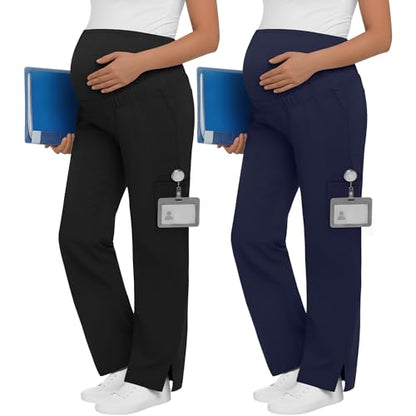 2 Pack Womens Maternity Pants Scrub with 6 Pockets - color: Black, Navy, size: Small
