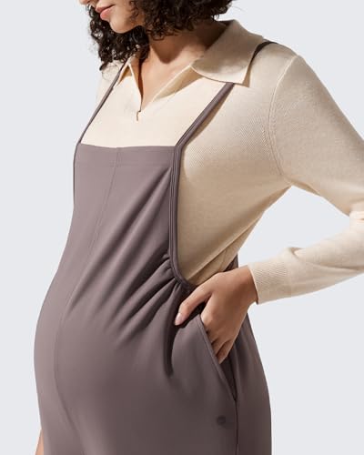 G4Free Maternity Jumpsuits Adjustable Strap Wide Leg Pregnancy Rompers - color: Taupe, size: X-Small