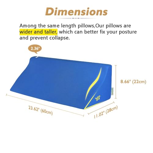 Wedge Pillow for Side Sleeping 30 Degree Foam Wedges for Positioning in Bed - color: Blue