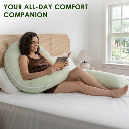 QUEEN ROSE Extra Long Body Pillow, Cooling Pregnancy Pillows for Sleeping - color: Green