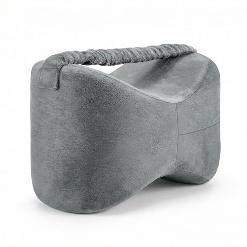 Memory Foam Knee Pillow for Side Sleepers with Adjustable Strap, Grey | Ergonomic Curved Leg Positioner Pillow for Hip, Back, Spine Support, Relief Leg & Knee Pressure