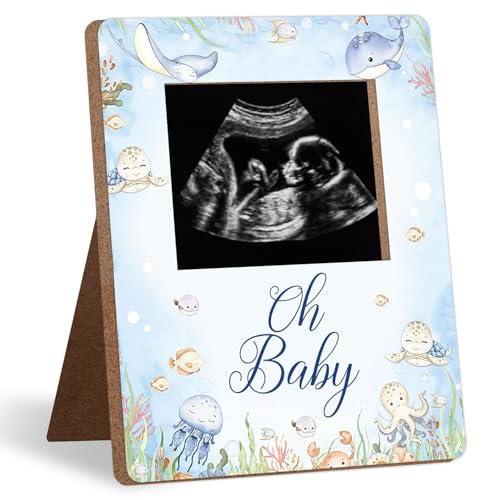Under the Sea Baby Shower Decoration Frame, Oh Baby Party Decorations, New Mom Expecting Parents-to-Be Keepsake Gifts, Pregnancy Milestone Keepsake, Gender Reveal Gifts - color: blue