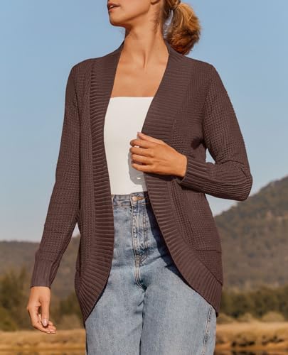 ZESICA Womens Fall Fashion Open Front Cardigan Sweaters - color: Coffee, size: Small
