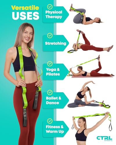 Stretching Strap with Loops, Non Elastic Stretch Band for Physical Therapy - color: Green