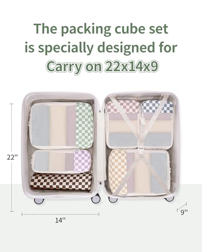 Narwey Compression Packing Cubes for Travel, Cute Luggage Organizer Bags - color: ZA-Mix Checkerboard