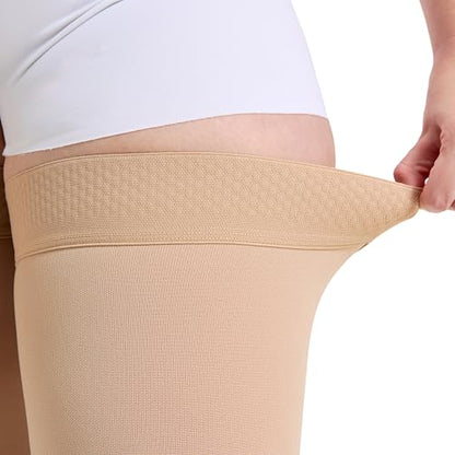 TOFLY Open Toe Thigh High Compression Socks 20-30mmHg for Women and Men - color: 20-30mmhg Open-toe Beige, size: 5X-Large