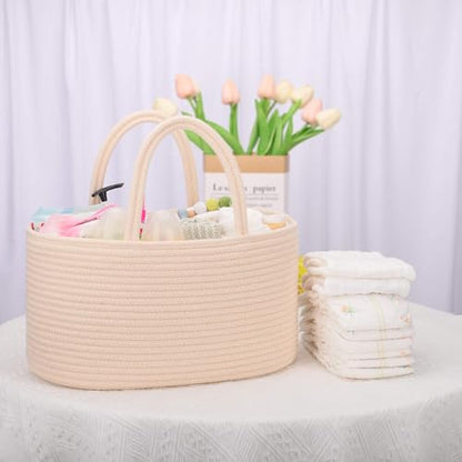 COMSE Large Cotton Rope Baby Diaper Caddy Organizer with Handles, Beige - color: Beige, size: Large
