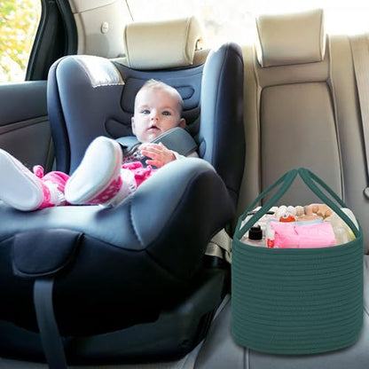 COMSE Large Cotton Rope Baby Diaper Caddy Organizer, Dark Green - color: Dark Green, size: Large
