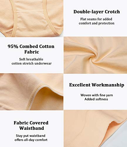 wirarpa Women's Underwear Cotton Mid Waisted Ladies Panties Full Coverage Briefs 4 Pack (Regular & Plus Size) - color: Beige-4 Pack, size: Small