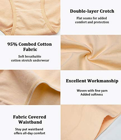 wirarpa Women's Underwear Cotton Mid Waisted Ladies Panties Full Coverage Briefs 4 Pack (Regular & Plus Size) - color: Beige-4 Pack, size: Medium