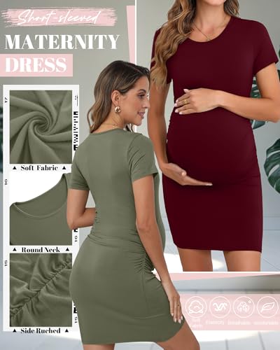 Riyiper 3 Pack Womens Maternity Short Sleeve Dresses - color: Black, Army Green, Burgundy, size: Small