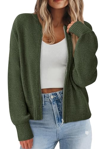 NALANISA Women's Chunky Knit Zipper Cardigan Sweaters 2026 Fall Open Front - color: Army Green, size: Large