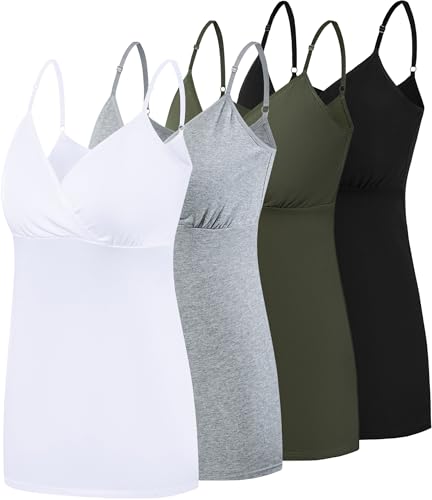 SUIEK 4 Pack Nursing Tank Tops Maternity Cami Cotton Breastfeeding Bralette - color: B-black+grey+army Green+white 4pack, size: Large
