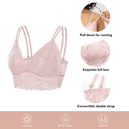 MOMANDA Women's Plus Size Nursing Bra Lace Bralette Wireless Padded Maternity Breastfeeding Bras - color: Gentle Rose, size: Large Plus