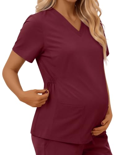 Neer Women's Maternity Scrub Top - color: Wine Red, size: Medium