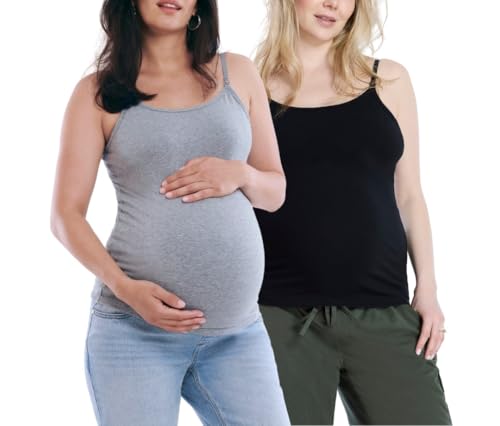 Motherhood Maternity Women's Clip Down Nursing Tank Top Cami with Adjustable Straps for Breastfeeding-2 Pack - color: Black/Gray, size: Small